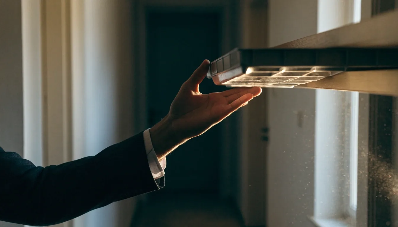 A compartment tray being slid from a birch shelf in a hallway